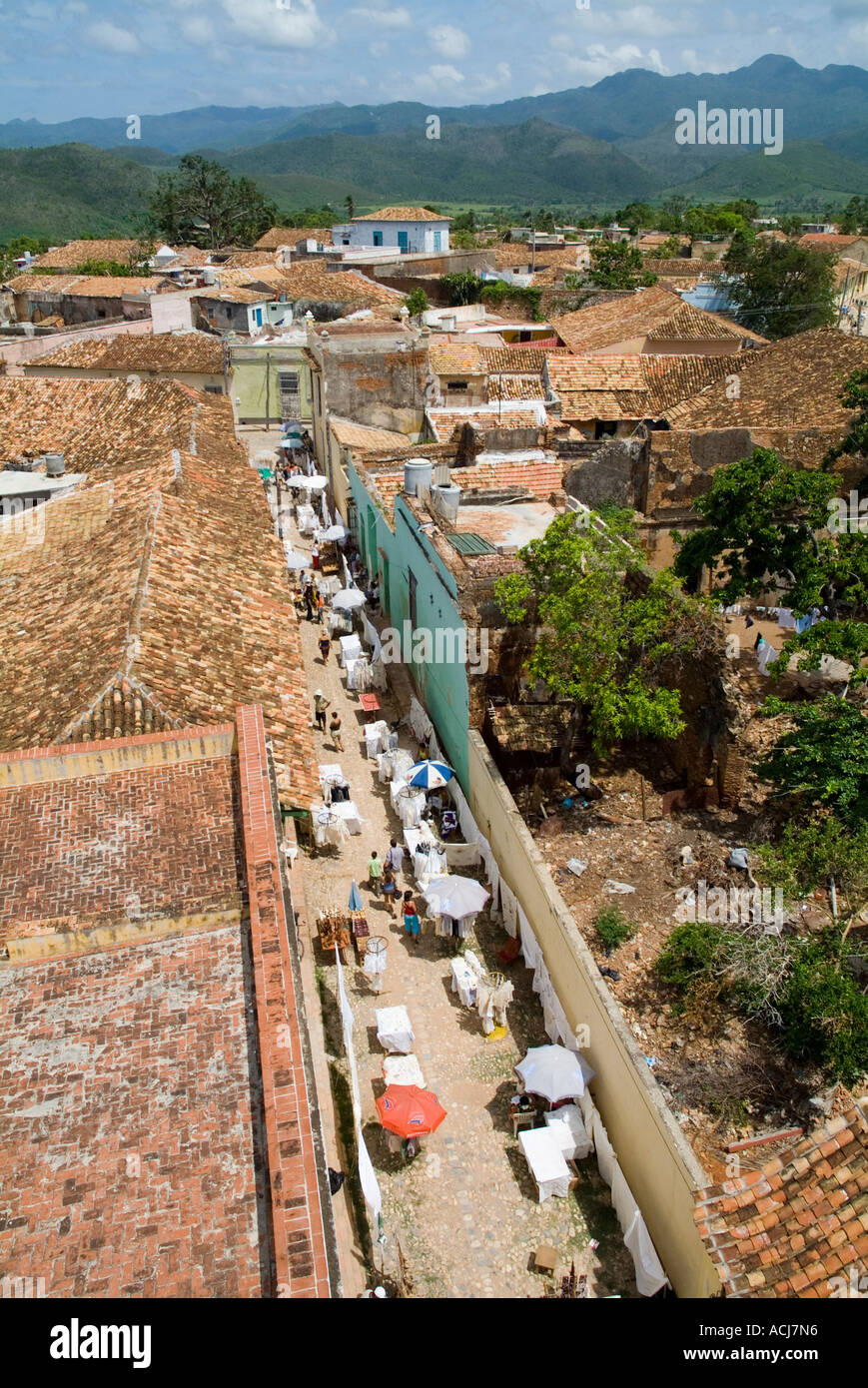 Trinidad, Cuba - red roofs with the Escambray Sierra in the background Stock Photo