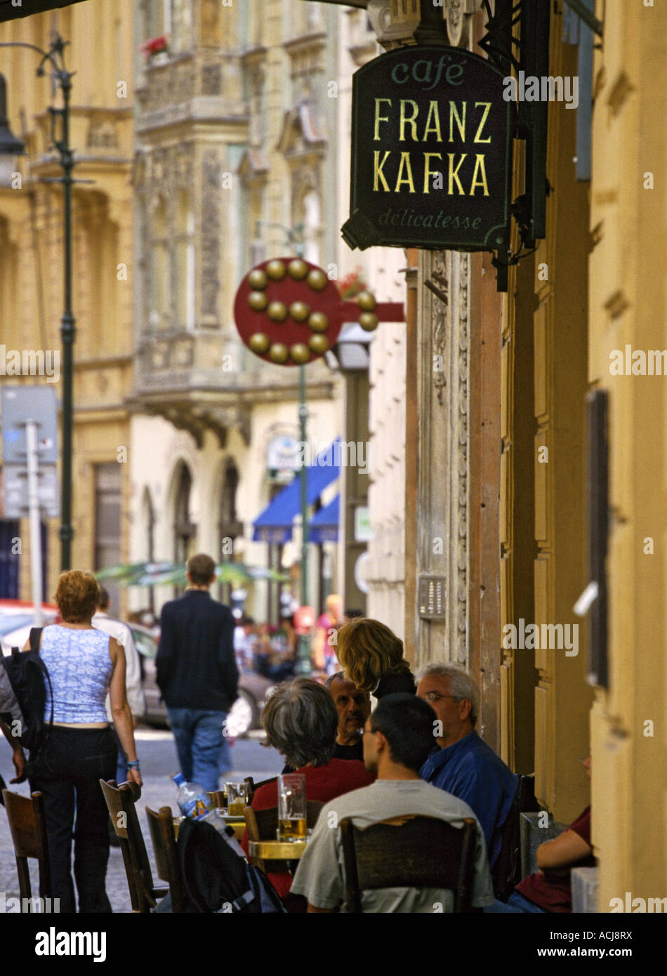Street at Old Town Franc Kafka café in Prague Czech Republic Stock Photo