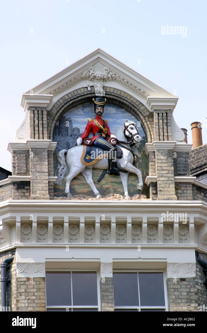 Mural of a soldier on a horse on a building on Grays Inn Road London Stock Photo