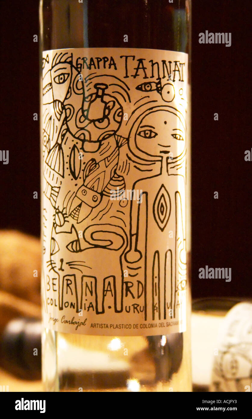 Tannat Grappa Bernari, Colonia, Uruguay. Label design by Jorge Carbajal from Colonia and Sacramento. Montevideo, Uruguay, South Stock Photo