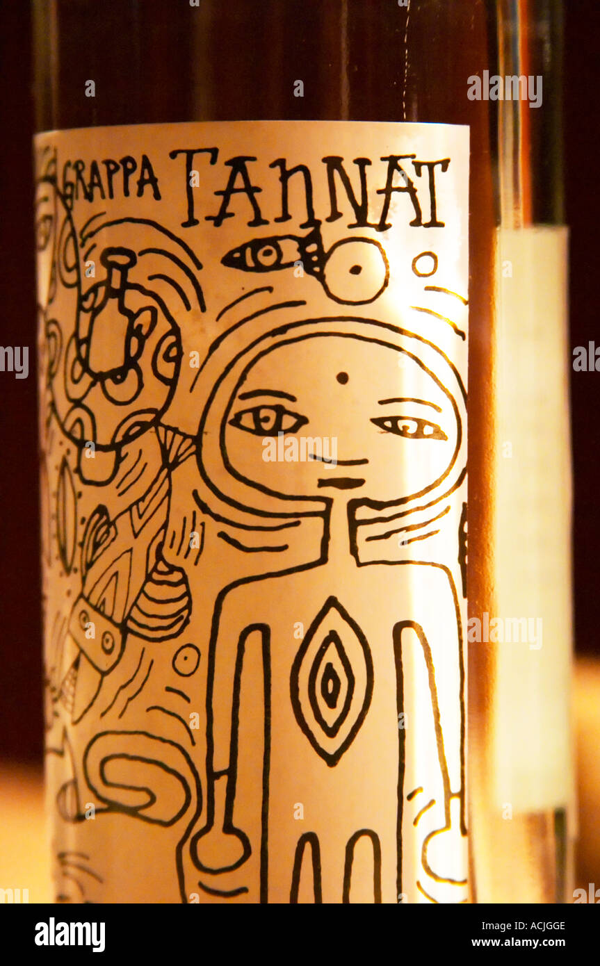 Tannat Grappa Bernari, Colonia, Uruguay. Label design by Jorge Carbajal from Colonia and Sacramento. Montevideo, Uruguay, South Stock Photo