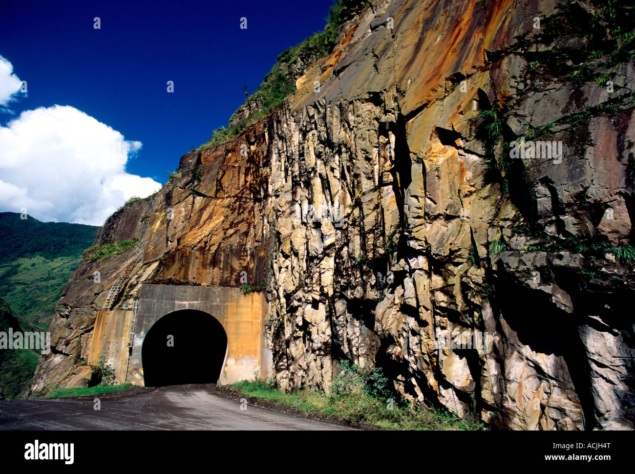 tunnel along mountain road, tunnel, mountain road, Pastaza River Canyon, east of Banos, Tungurahua Province, Ecuador, South America Stock Photo