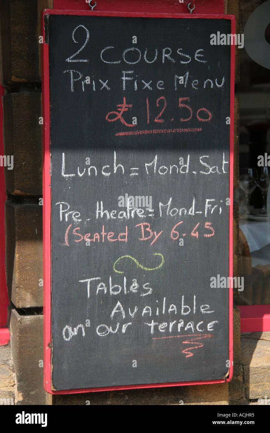 french restaurant fixed price menu in Surrey united kingdom Stock Photo