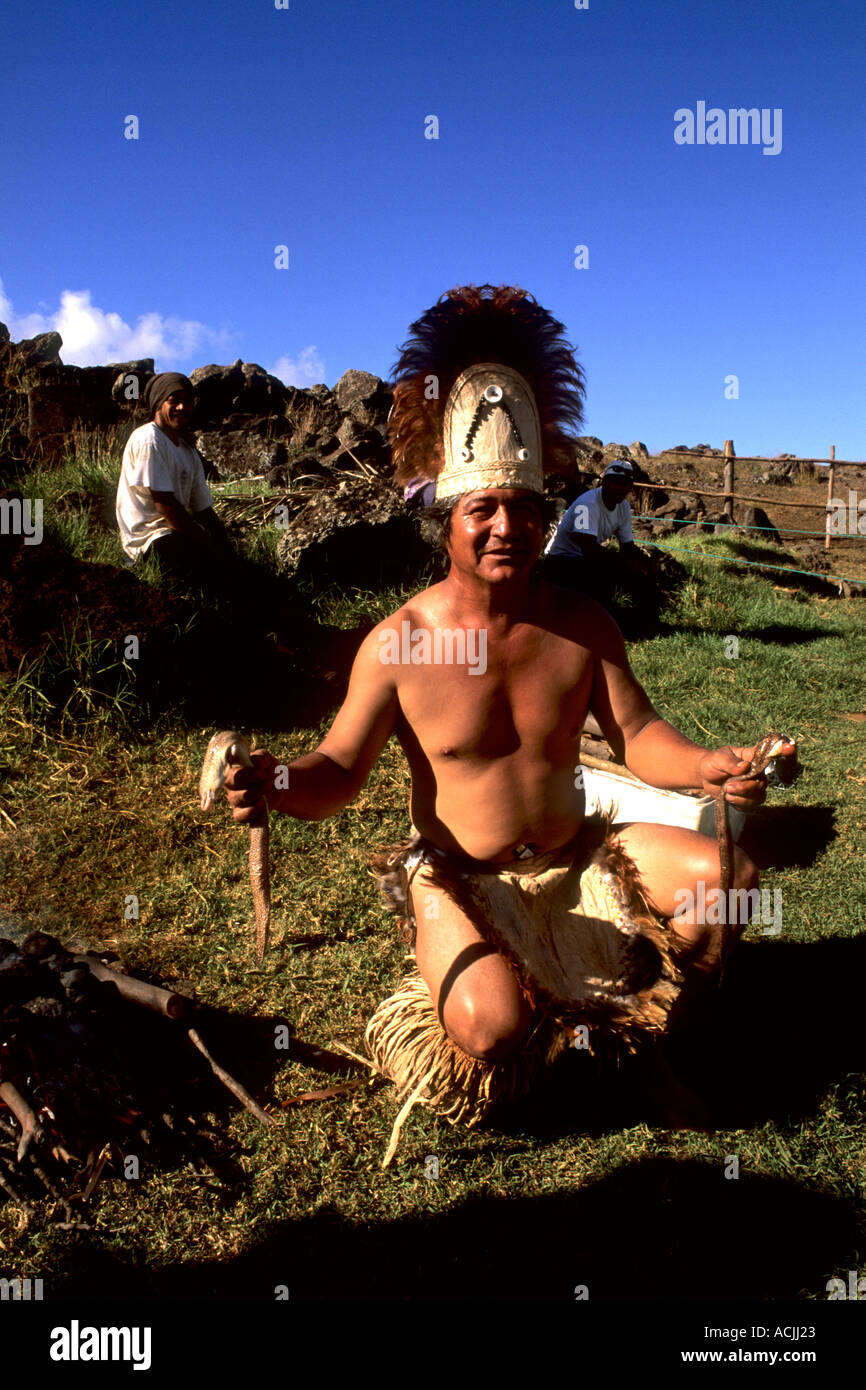 Native warrior and costume Easter Island during Tapati Festival Rapa ...