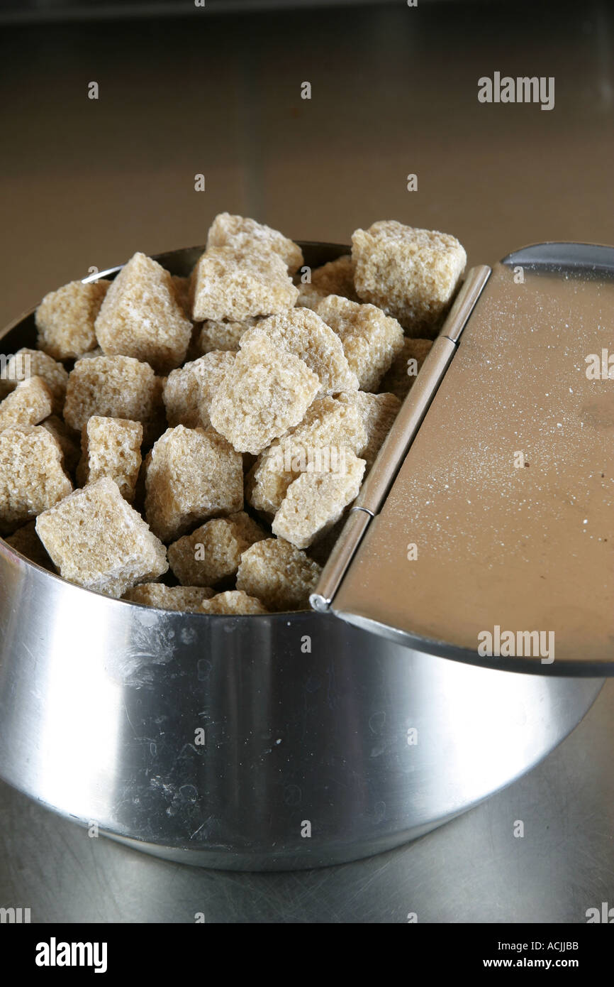 Sugar cubes in an aluminum container Stock Photo Alamy