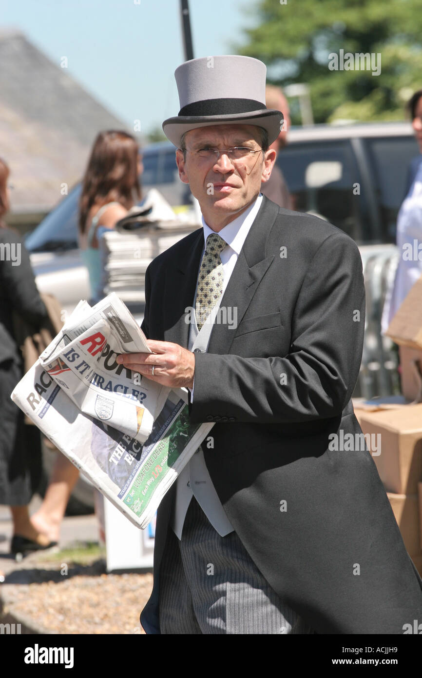 Studying Form on Race Day, Epsom Derby Stock Photo