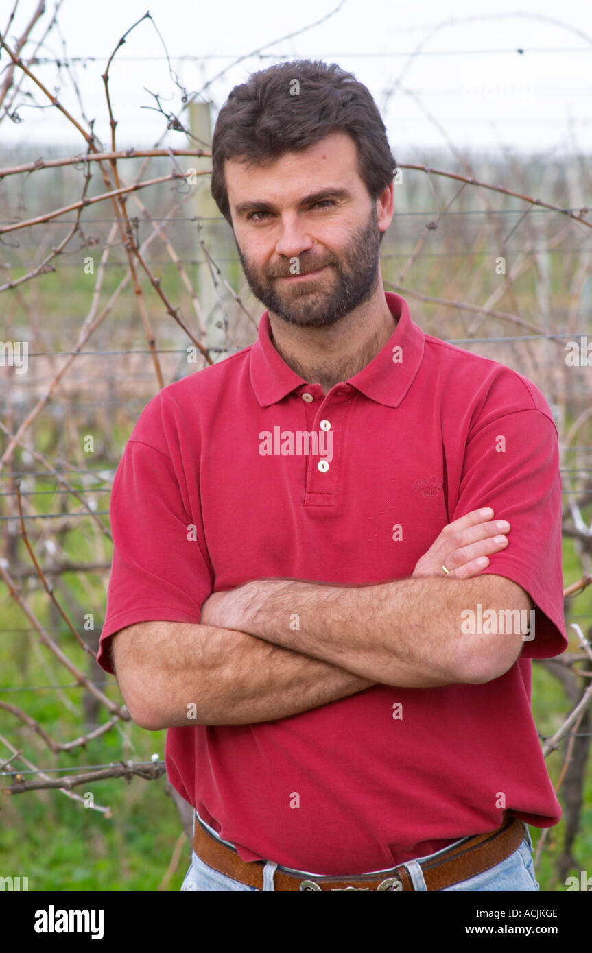 Manuel Filgueira in the vineyard Vinedos y Bodega Filgueira Winery, Cuchilla Verde, Canelones, Montevideo, Uruguay, South America Stock Photo