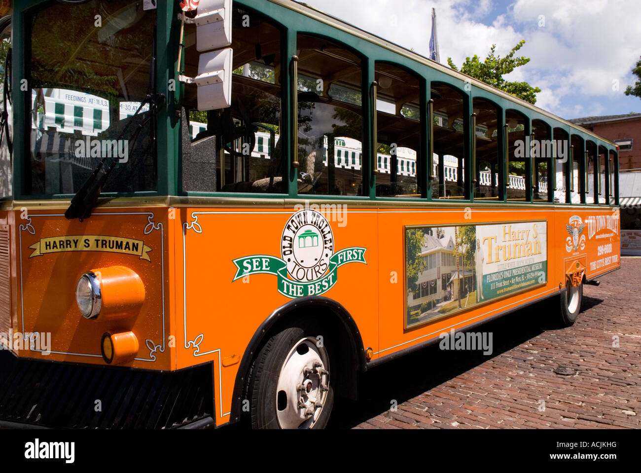 Old Town Trolley Tour Bus at Key West Florida, Florida Keys Stock Photo