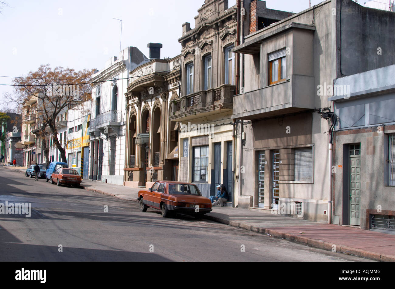 A street in central Montevideo with typical town houses in late 19
