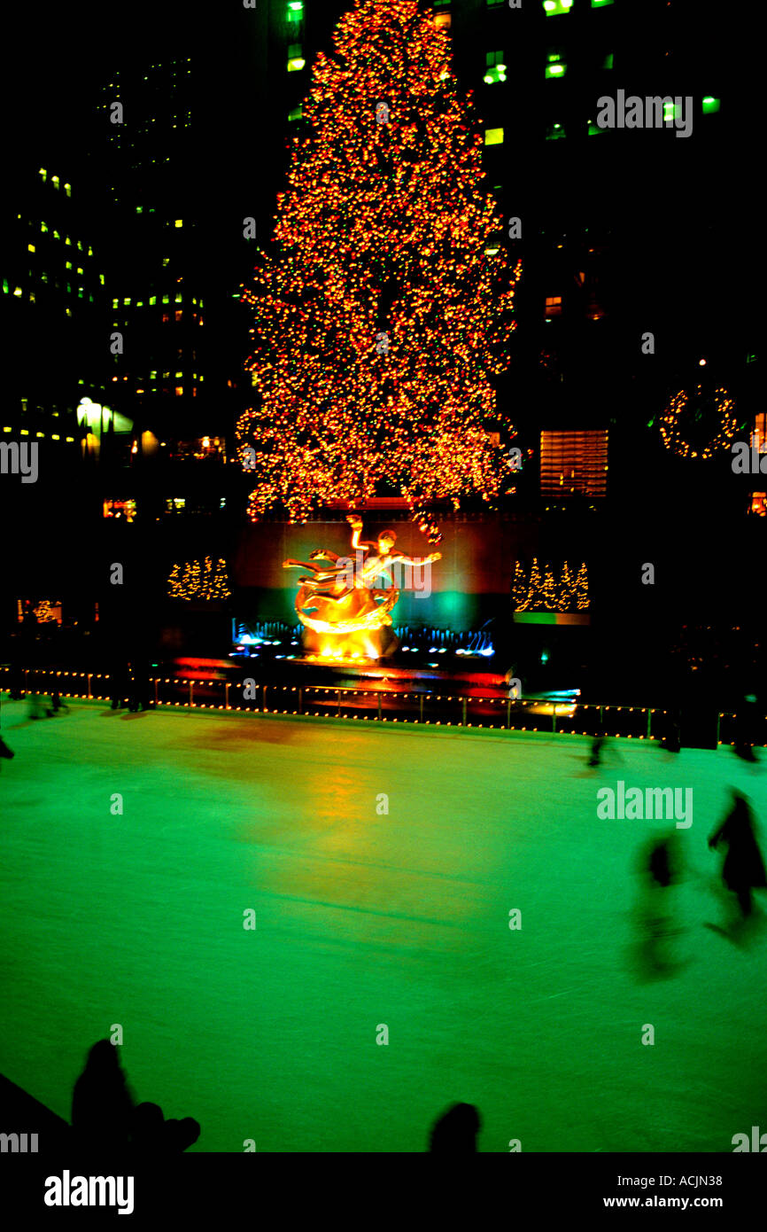 Ice skating at the famous Rockefeller Center Christmas Tree New York