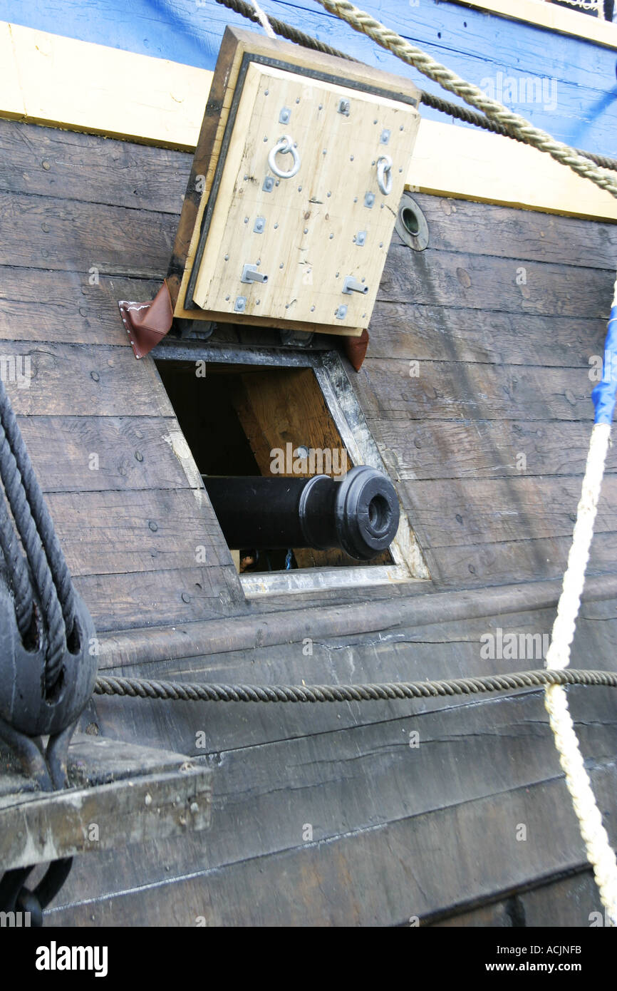 Canon on a large ship Stock Photo - Alamy