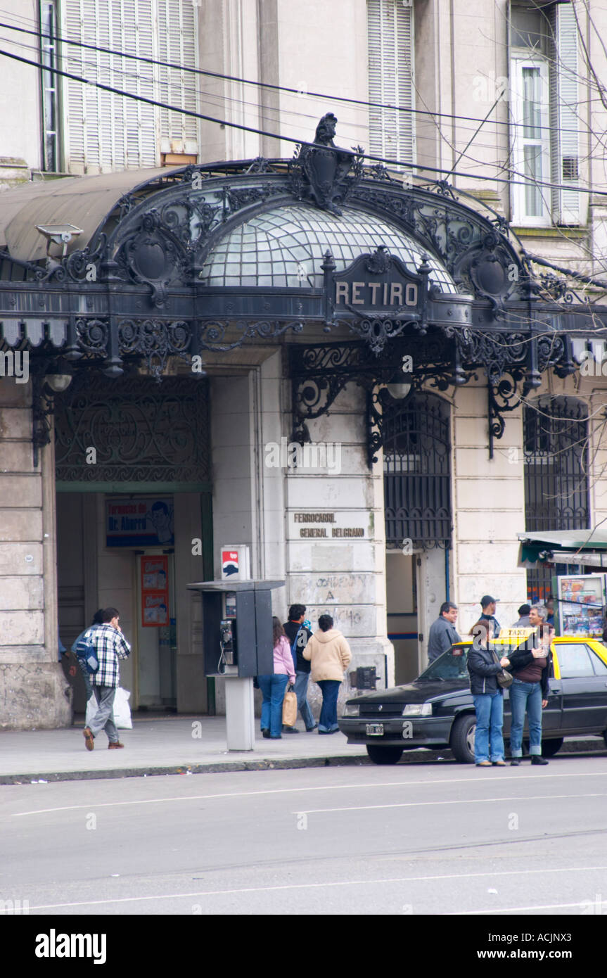 The Retiro train station FCG Mitre on the Plaza San Martin Square renamed Plaza de la Fuerza Aerea or Plaza Fuerza Retiro. Line Stock Photo