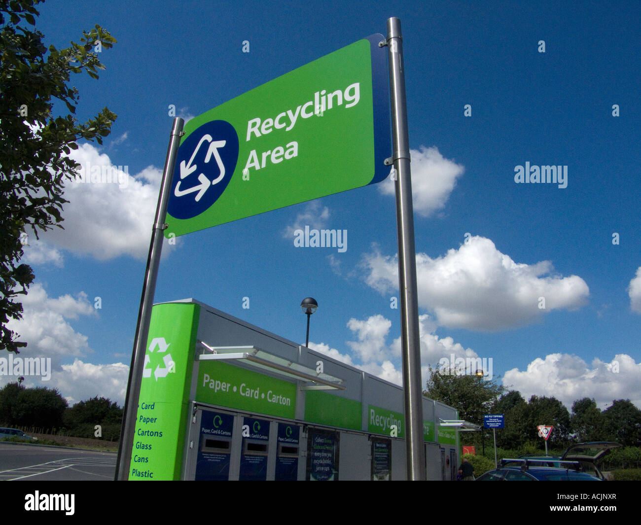 Recycling Area signs in a super market Stock Photo
