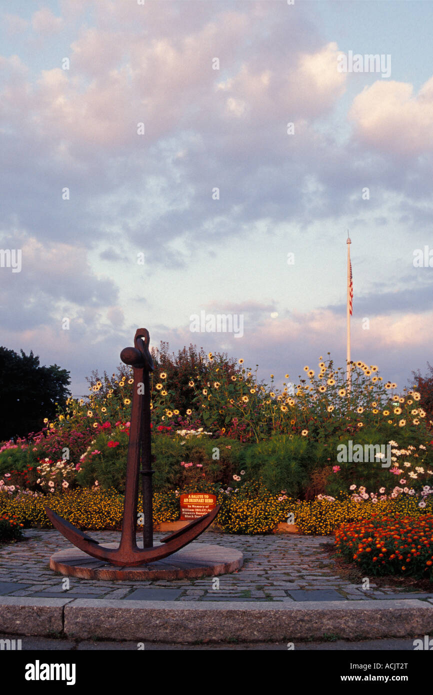 Flower garden on the waterfront of historic Portsmouth, NH Stock Photo