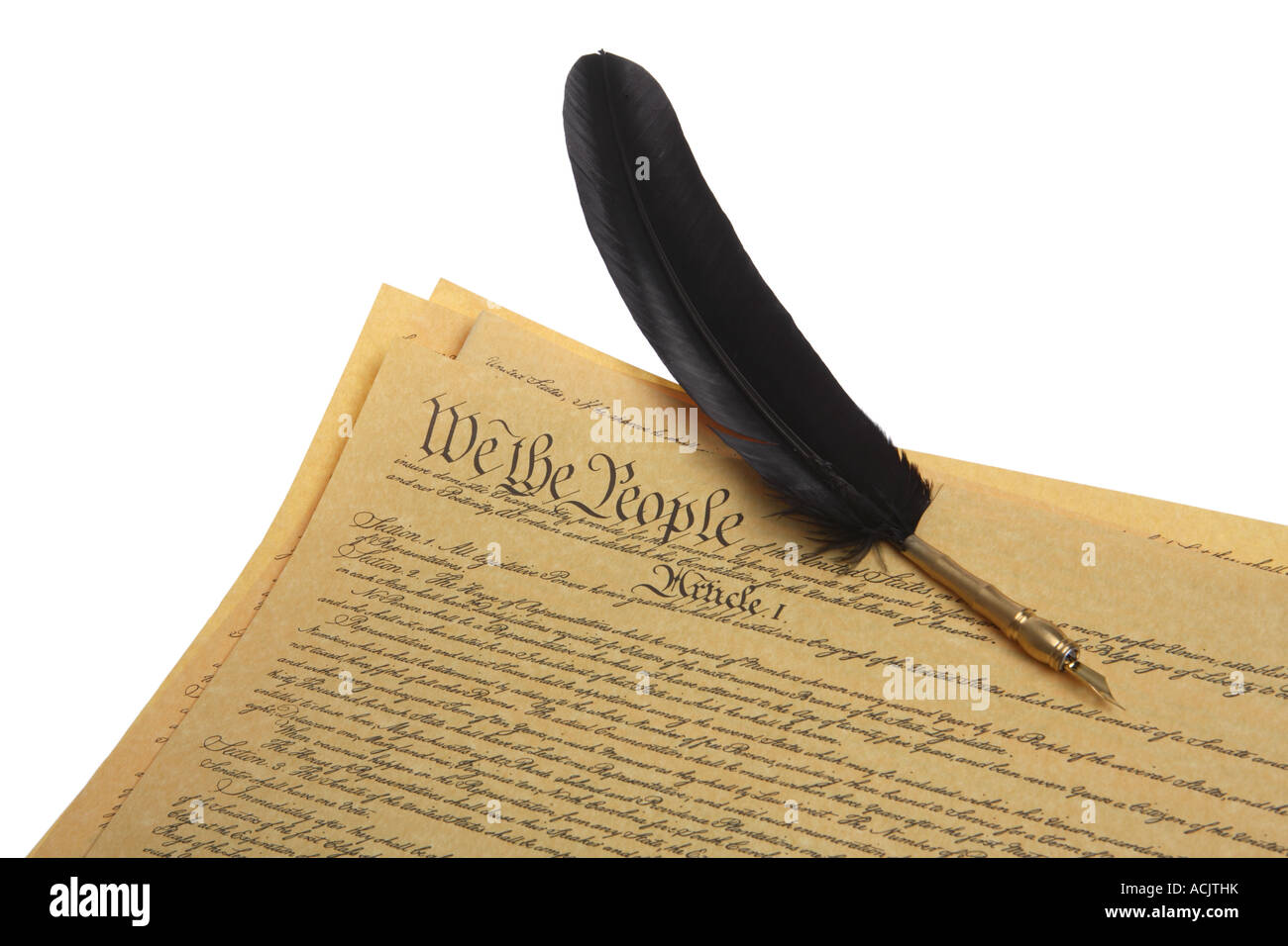 US Constitution and Feather Pen Stock Photo
