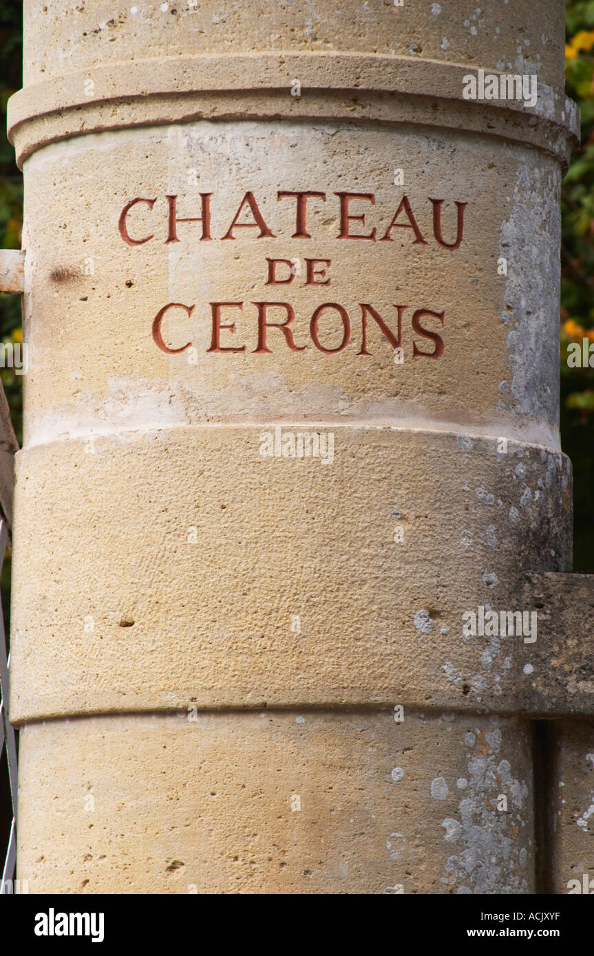 Sign with the name Chateau de Cerons Chateau de Cerons (Cérons) Sauternes Gironde Aquitaine France Stock Photo