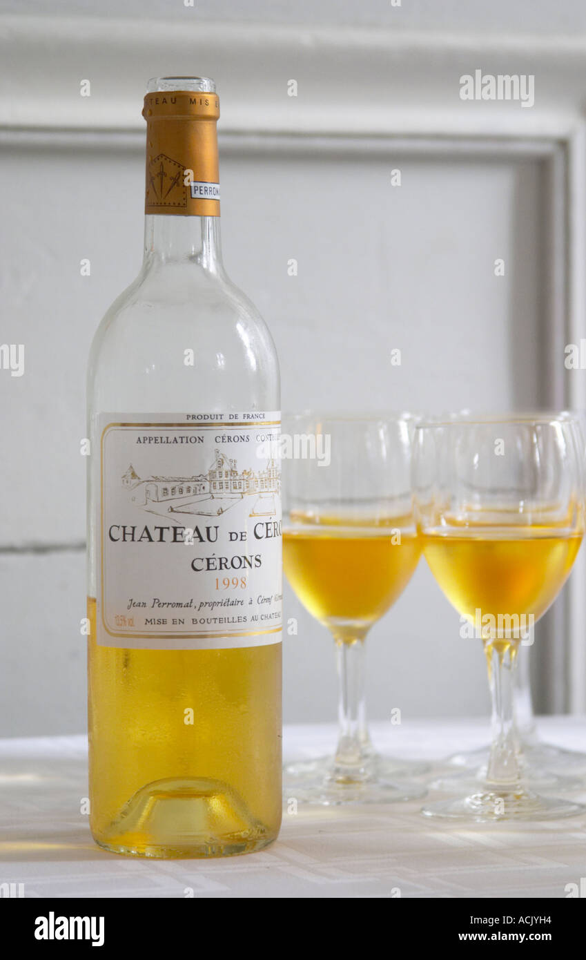 Aperitif served in the entrance hall, a glass golden yellow of Chateau de Cerons  Chateau de Cerons (Cérons) Sauternes Gironde Aquitaine France Stock Photo