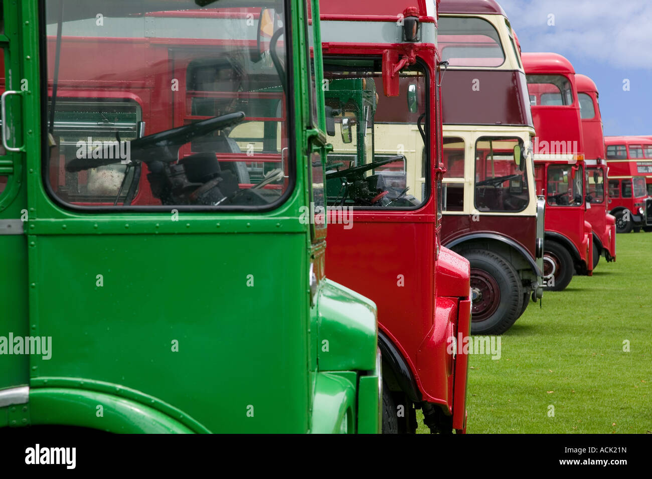 Vintage double decker buses in a row Stock Photo