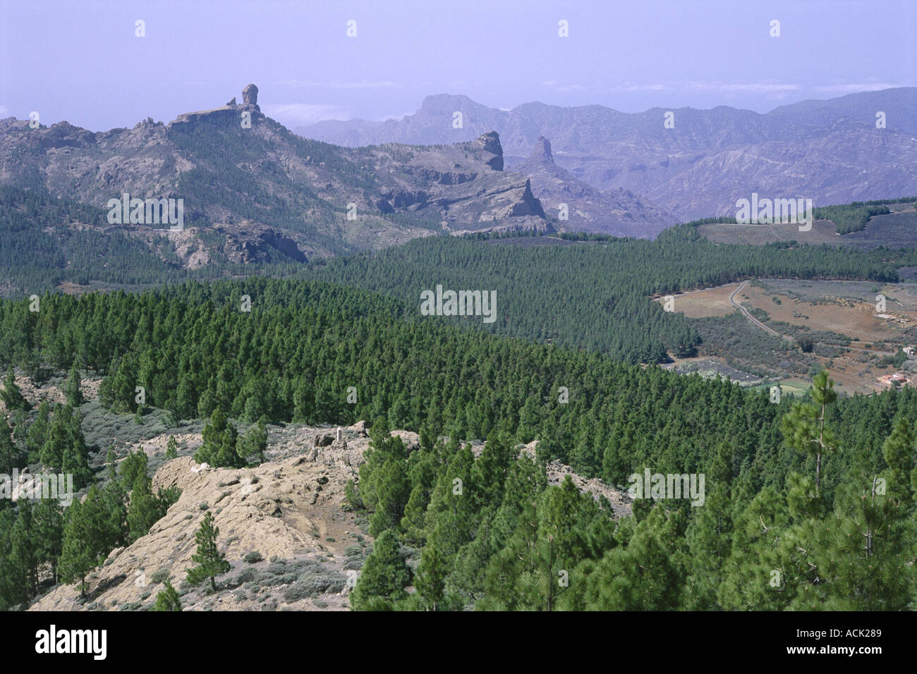 Mountainous inland landscape Roque nublo Gran Canaria Canary Isles Spain Stock Photo