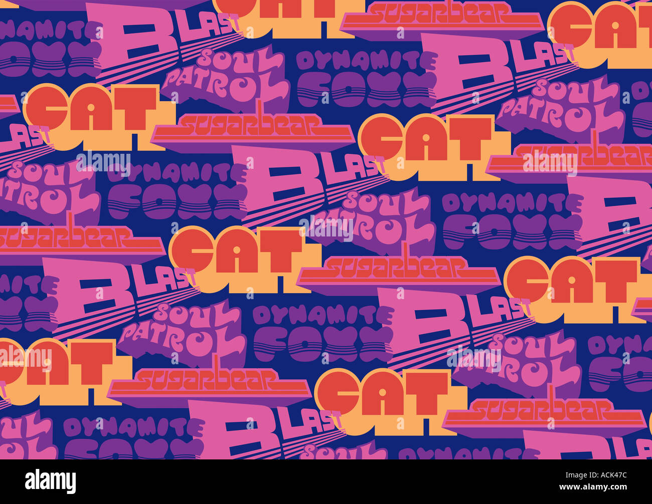 illustrated pattern featuring retro sayings Stock Photo