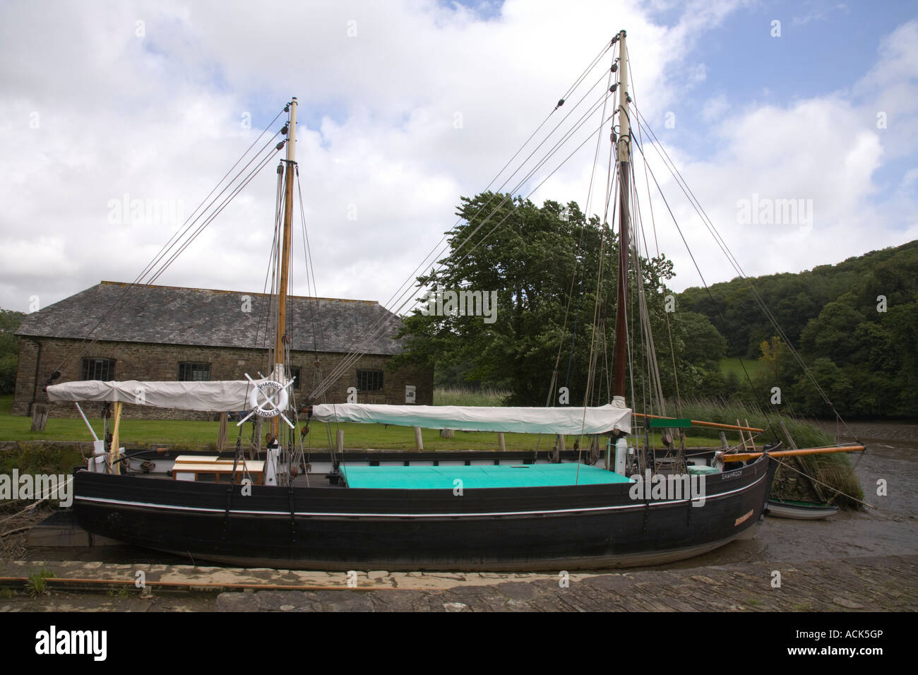 Cotehele Quay St Dominick nr Saltash Cornwall The restored Tamar sailing barge Shamrock Stock Photo