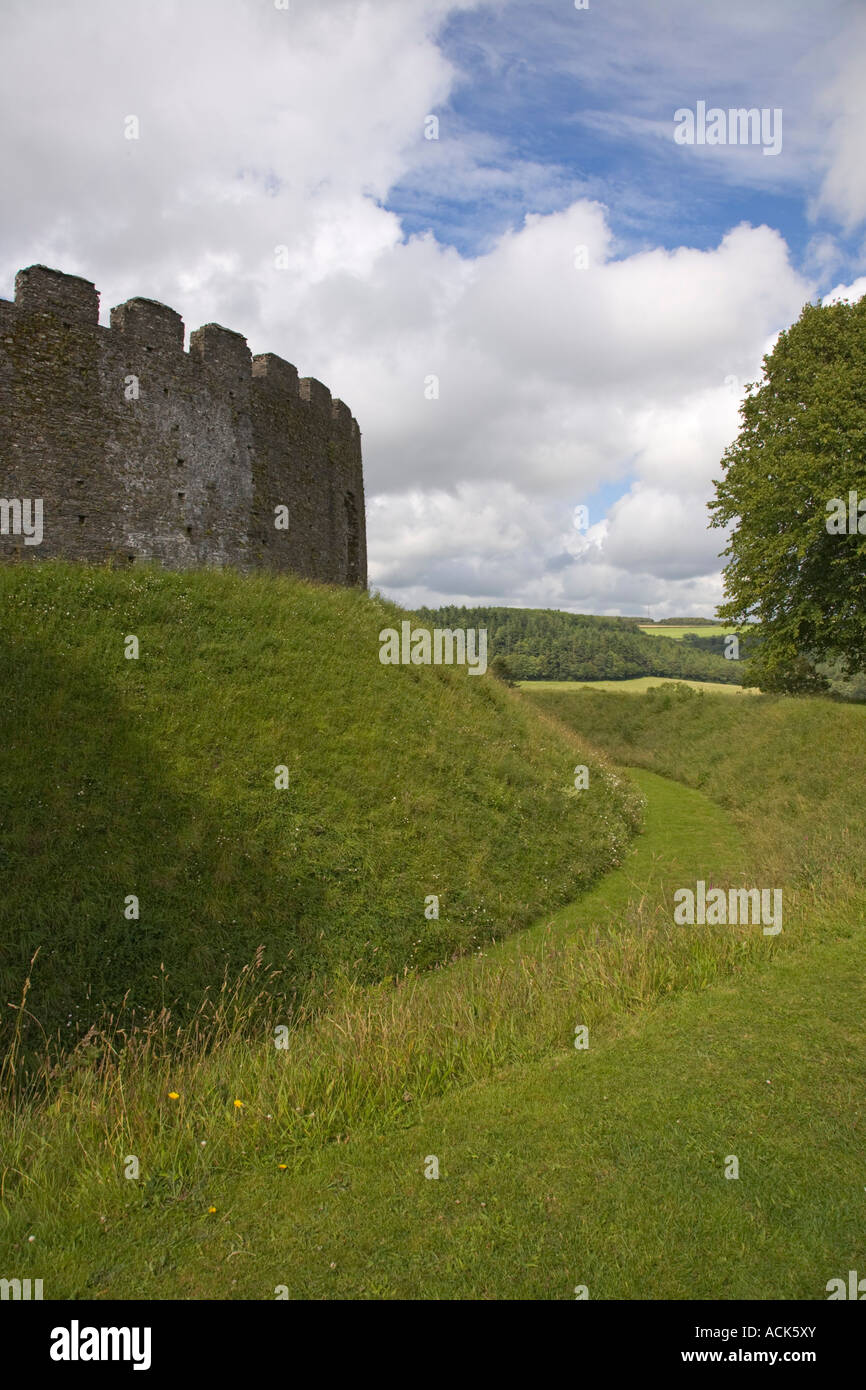 Restormel Castle Cornwall England shell keep Exterior view with moat ...