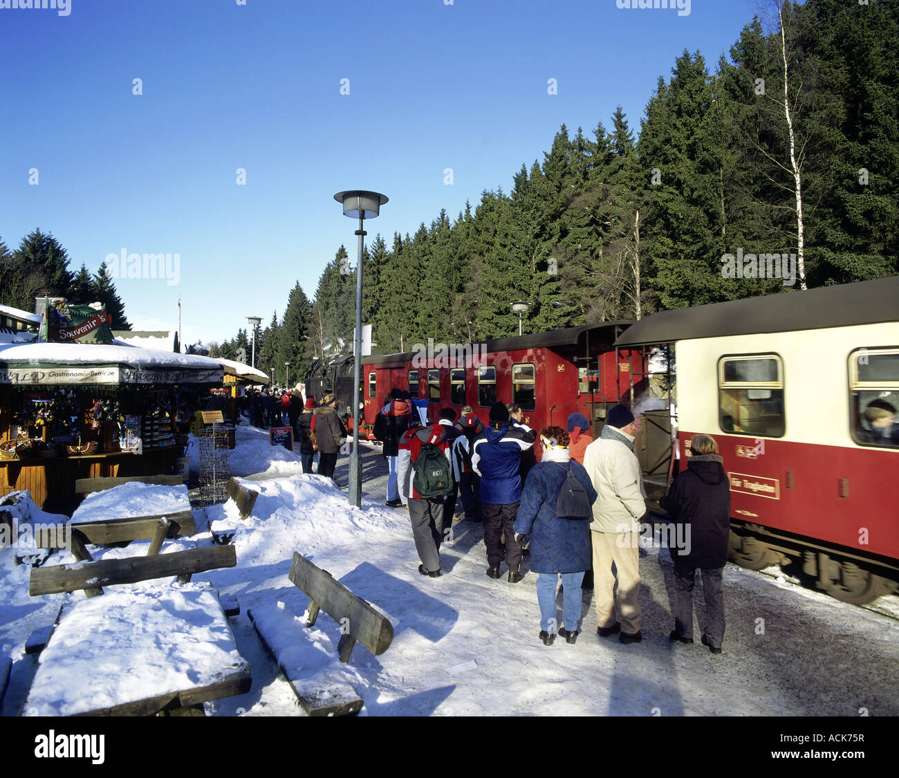 geography / travel, Germany, Saxonia Anhalt, Schierke, railway station, Harzer Schmalspurbahn to Brocken mountain, Harz mountains, Additional-Rights-Clearance-Info-Not-Available Stock Photo