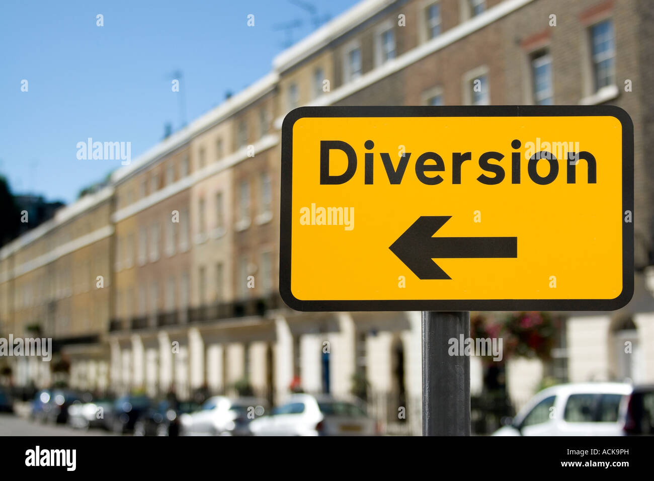 Diversion sign with arrow pointing left Stock Photo