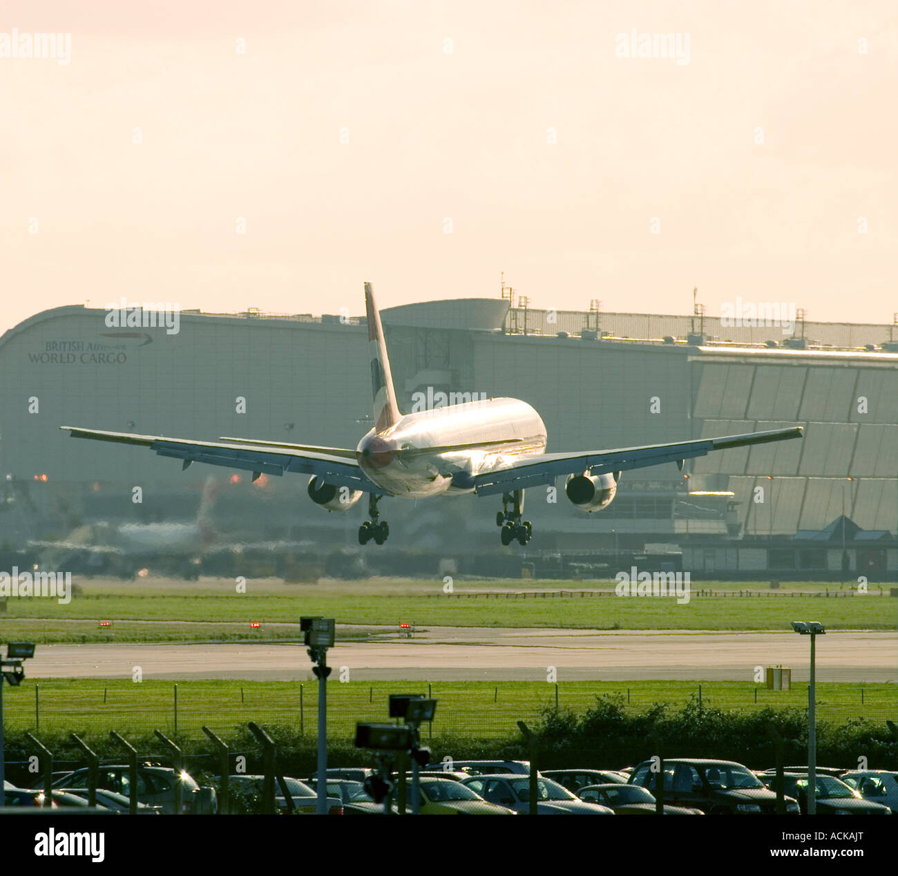 Airliner landing at London Heathrow Airport England UK Stock Photo