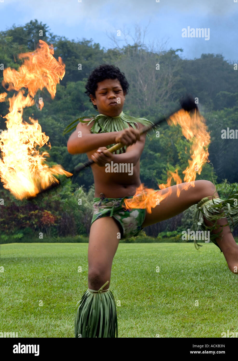 fire dancer on Upolo Island Samoa South Pacific Stock Photo
