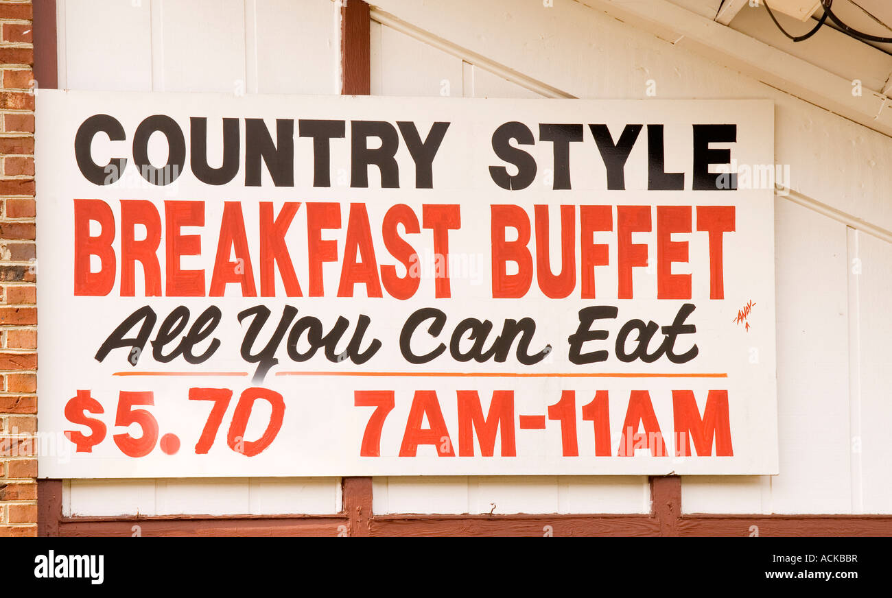 Country style Breakfast Buffet sign USA. Stock Photo