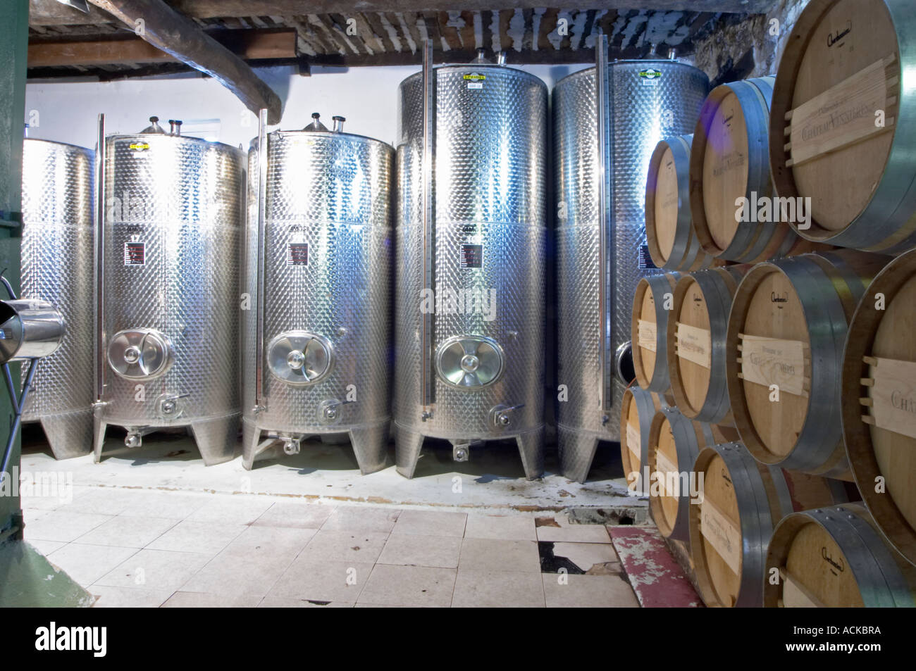 Barrels of wine aging in the cellar stainless steel fermentation Stock Photo 7530425 Alamy