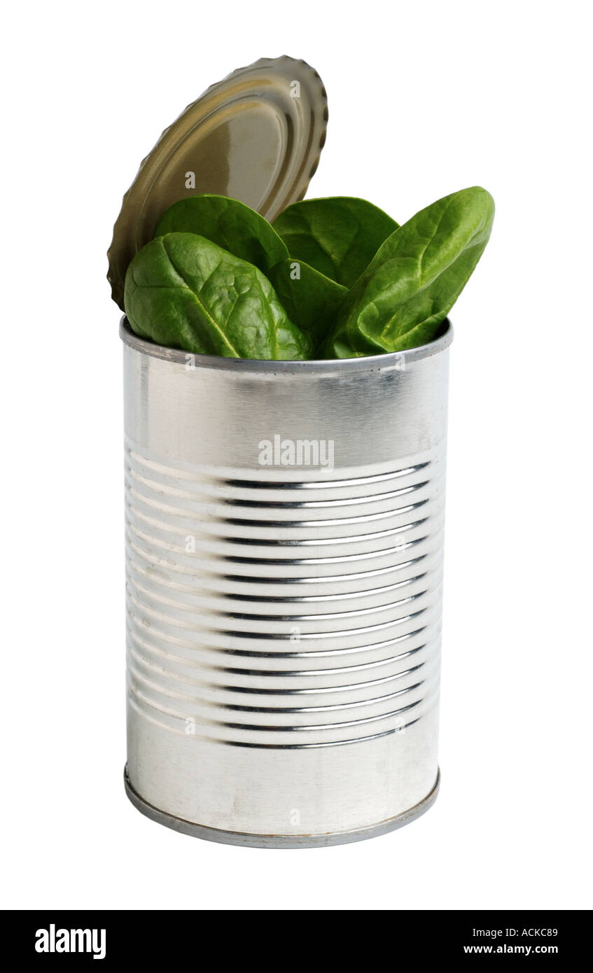 spinach leaves in tin can Stock Photo Alamy