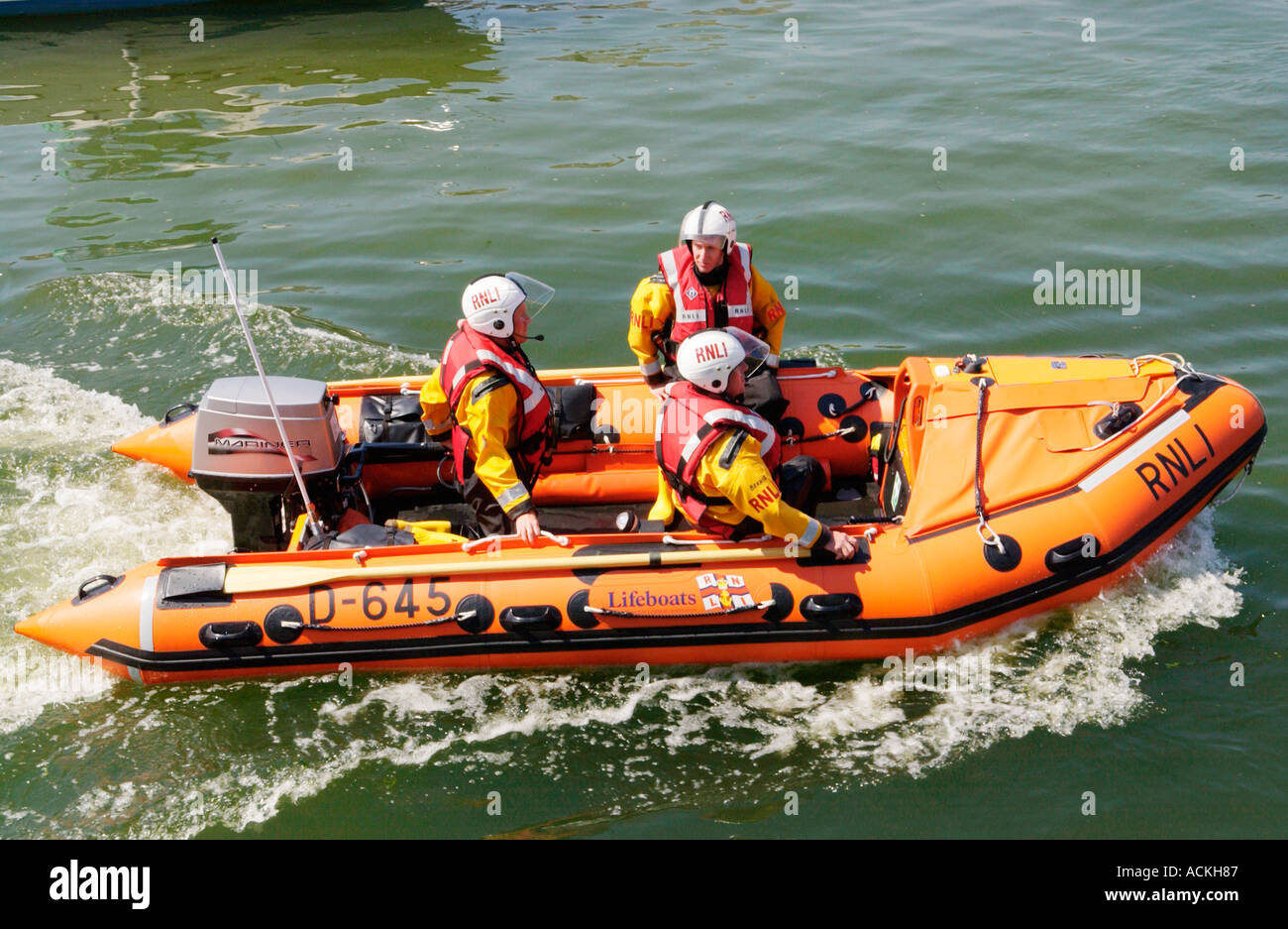 Aberaeron harbour inshore RNLI lifeboat on a sunny summers day Ceredigion Wales UK GB Stock Photo