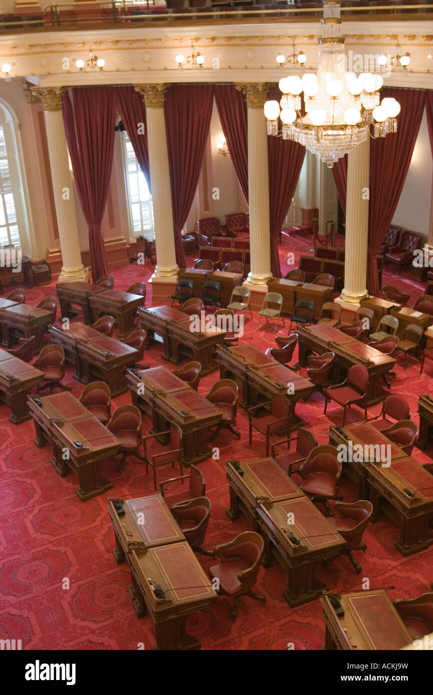 Senate chambers inside the California government statehouse where senators sit when holding session in Sacramento capitol Stock Photo