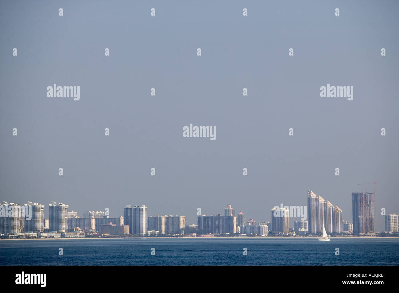 Miami FL coastline and skyline from the water Stock Photo