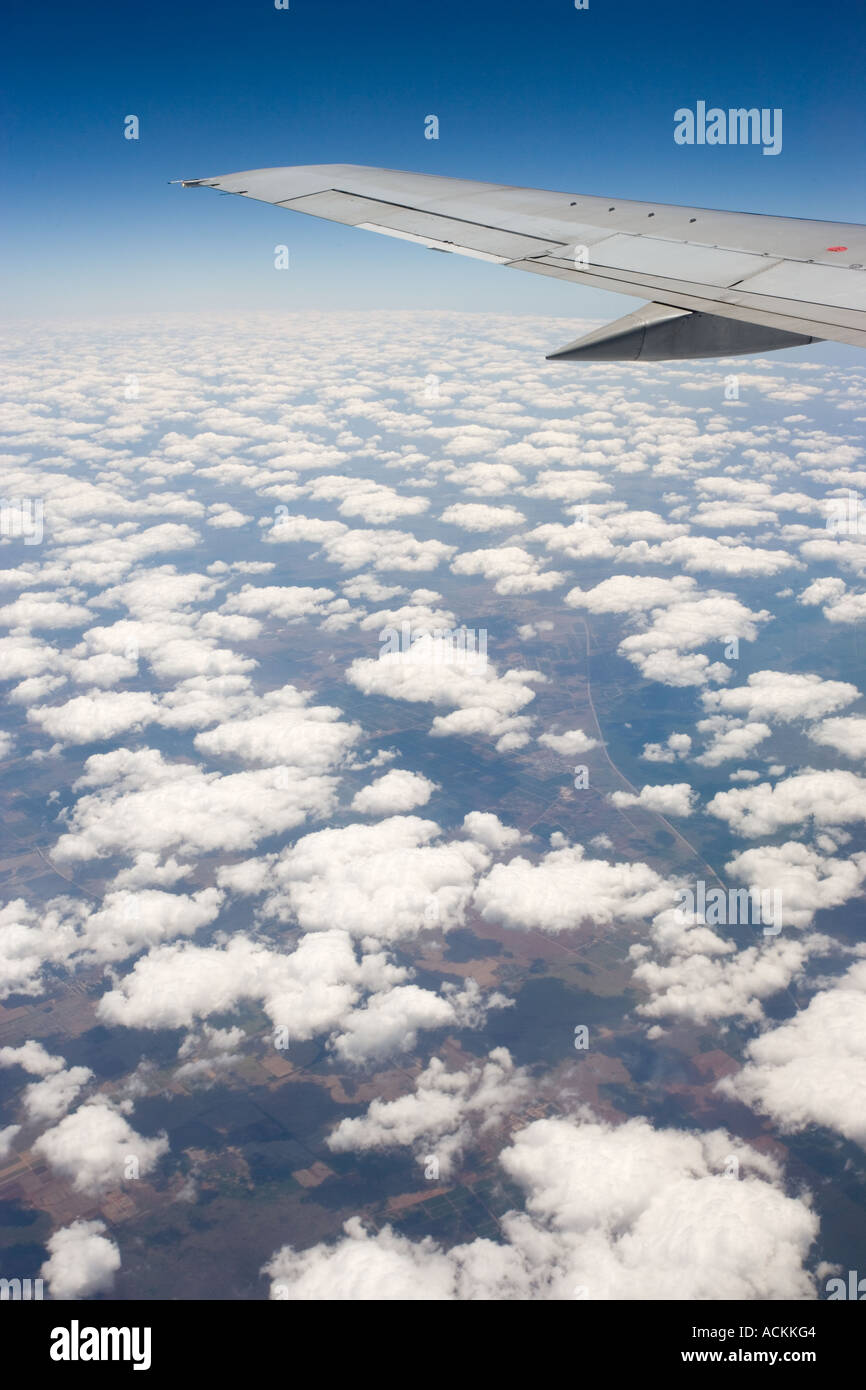 Aerial view of Cuba and clouds enroute from southern U S to Cayman Islands Stock Photo