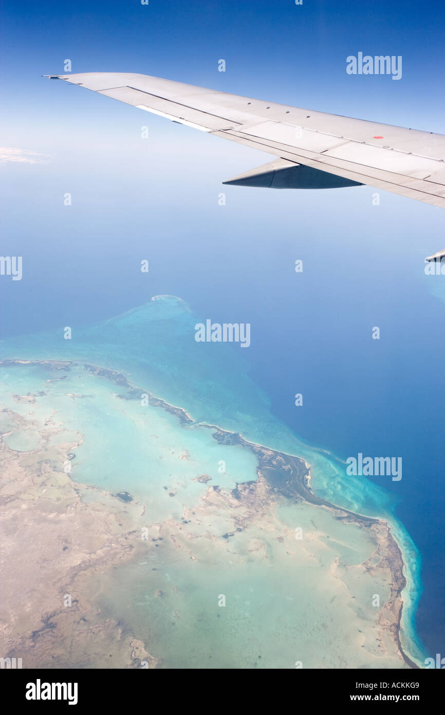Aerial view of southern edge of Cuba enroute from southern U S to Cayman Islands Stock Photo