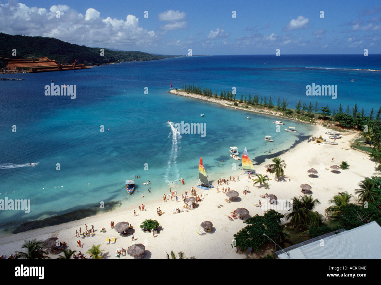 Jamaica Aerial view of beach and activities Stock Photo