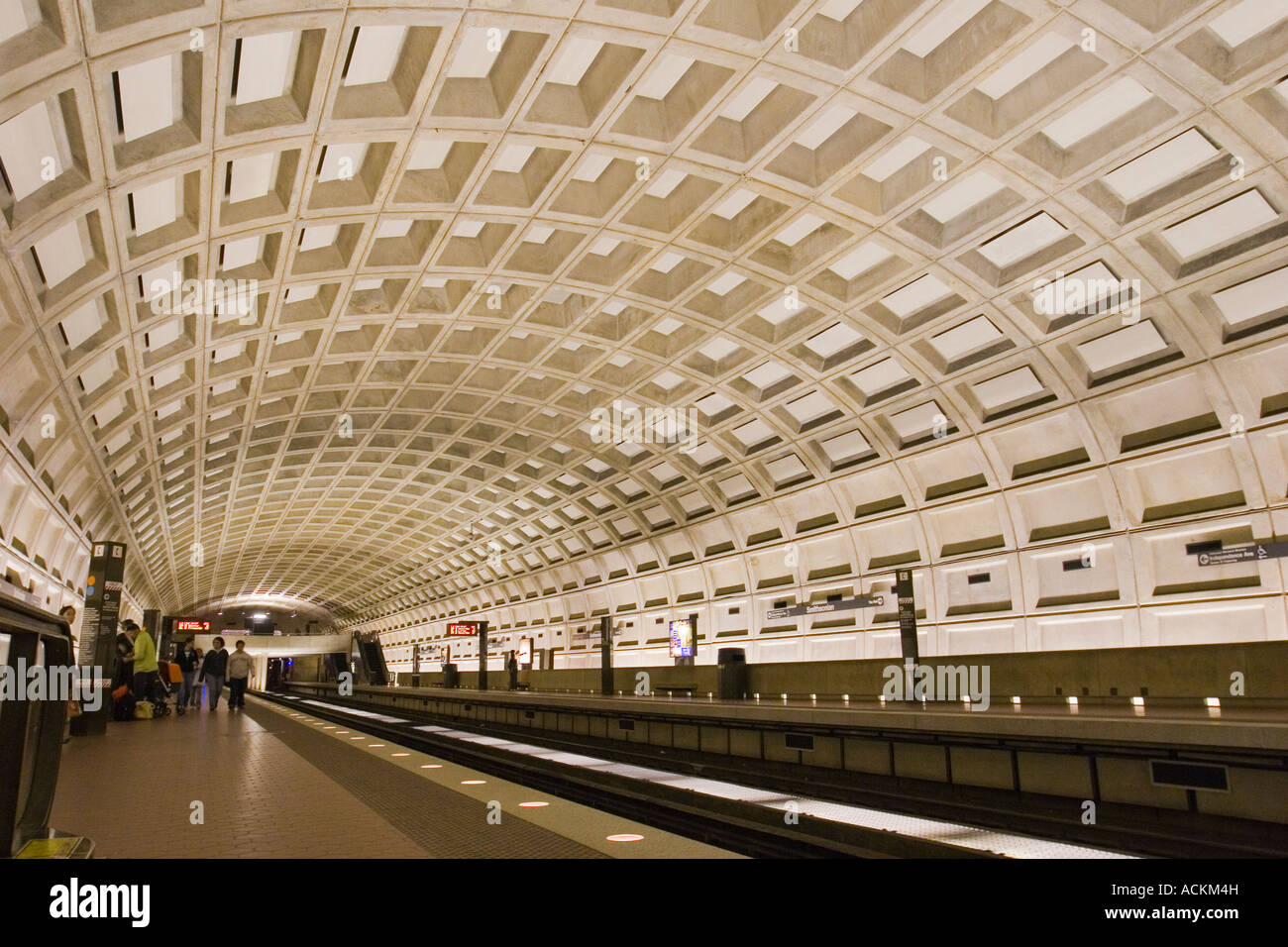 Interesting arched concrete panel ceiling in the Smithsonian station of the Washington DC metro system Stock Photo