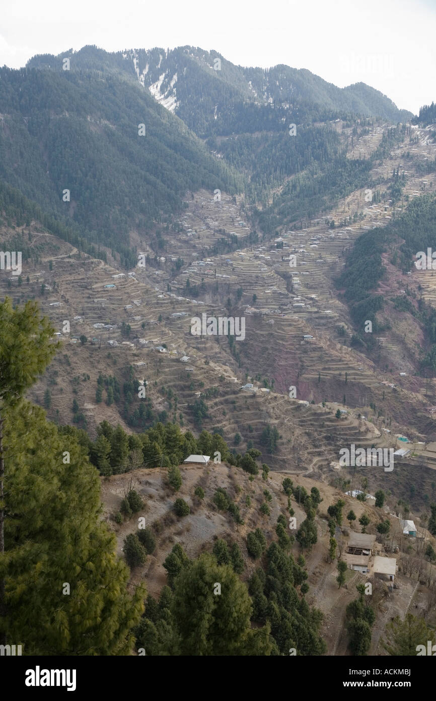 Terraced village of Nathia Gali, in hills above Murree in Pakistan Stock Photo