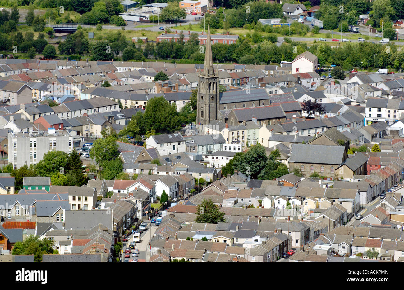 View over houses in Aberdare Rhondda Cynon Taff South Wales UK with