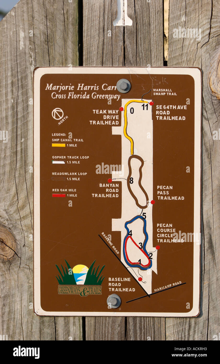 Map Sign Of Trails At The Marjorie Harris Carr Cross Florida Greenway Sign Stock Photo Alamy