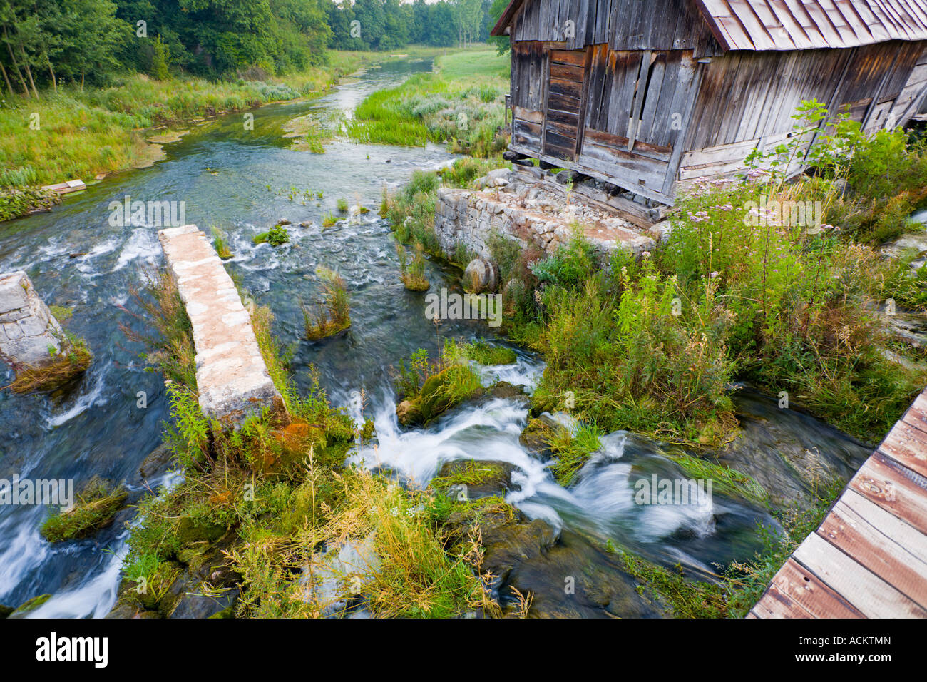 Gacka river source, remains of old mill Croatia, Europe Stock Photo