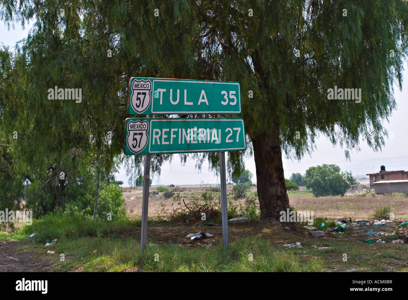 Road Sign to Tula, Mexico Stock Photo