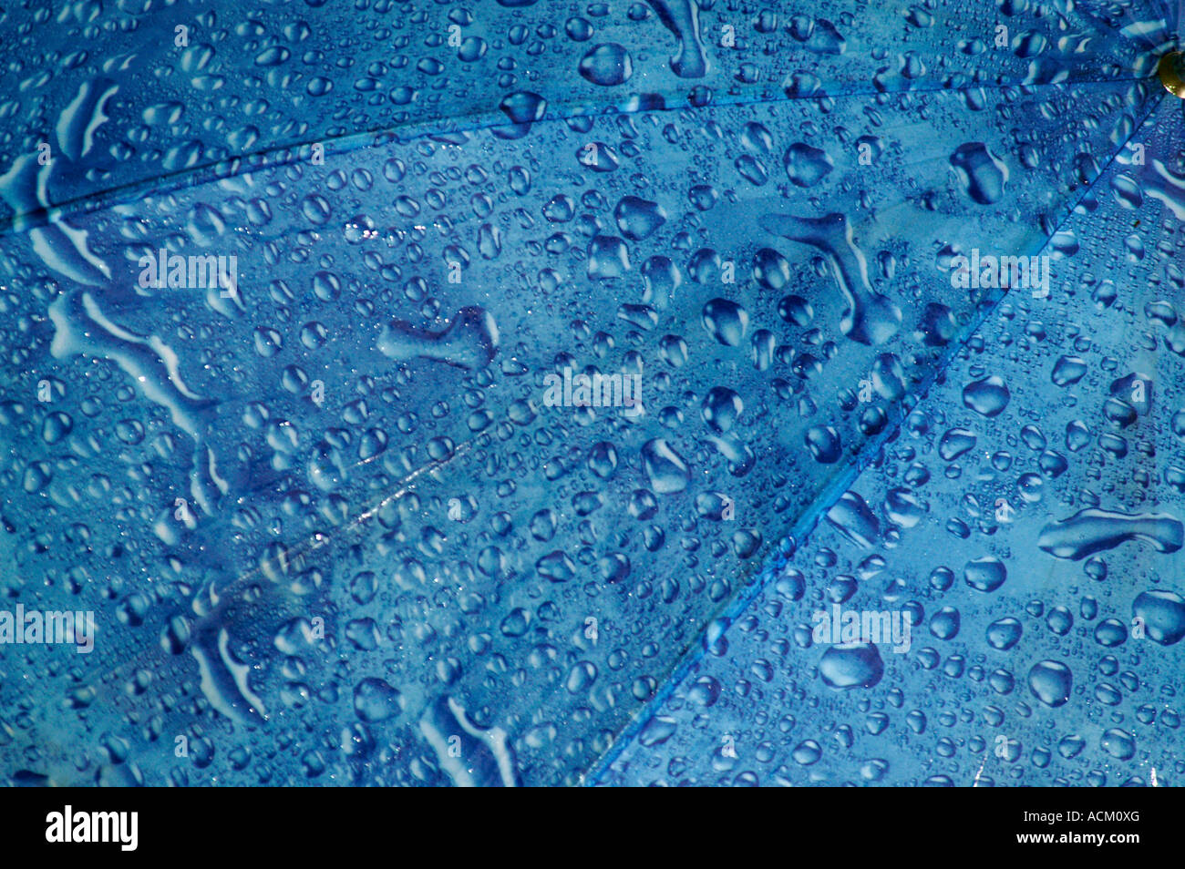 Water droplets on blue linen of umbrella Stock Photo - Alamy