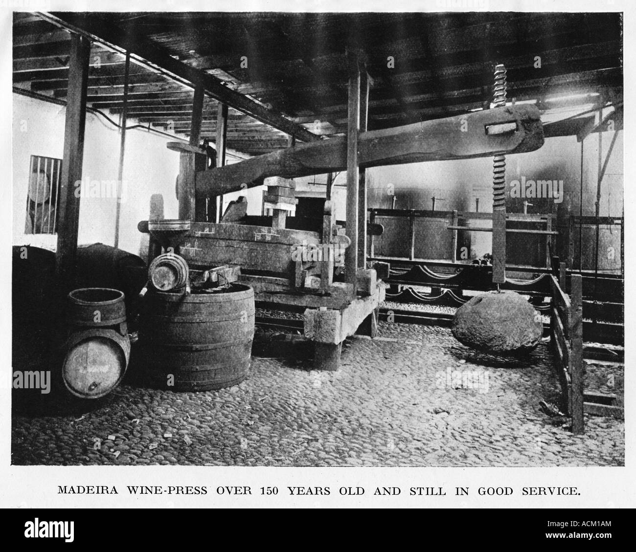 Madeira Wine Press photo of an 18th Century press still going strong in the 1920s on the Portugese island Stock Photo