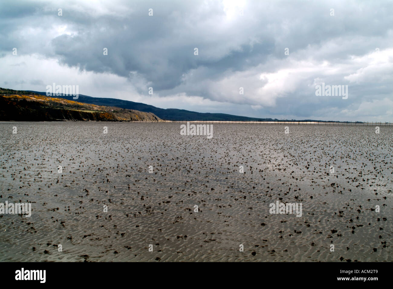 The tide is out and the clouds are gathering over the Solway Firth near Portling Dumfries and