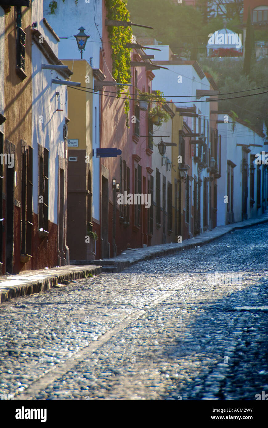 Cobblestone streets of San Miguel de Allende Spanish colonial town in Mexico Stock Photo
