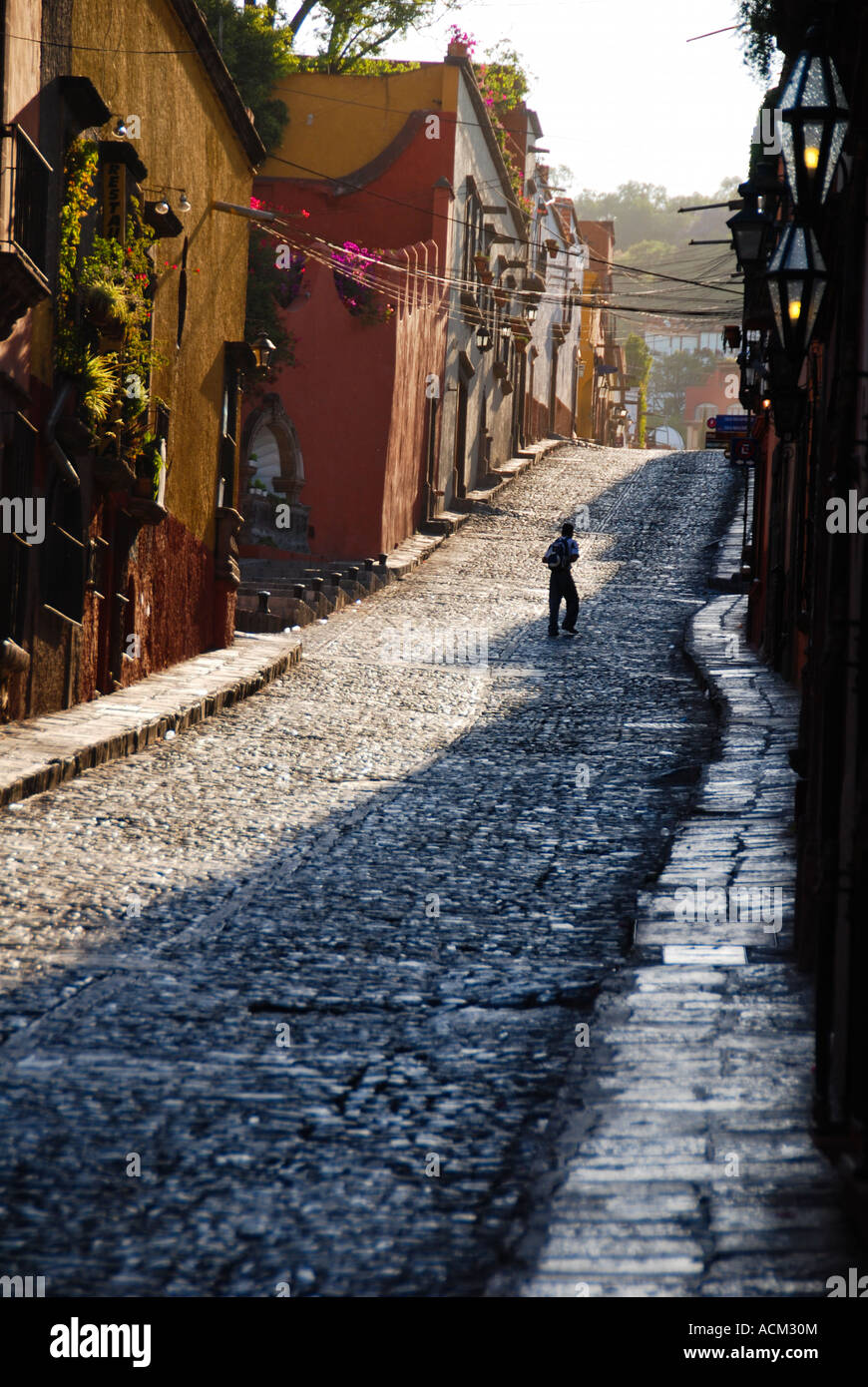 Cobblestone streets of San Miguel de Allende Spanish colonial town in Mexico Stock Photo